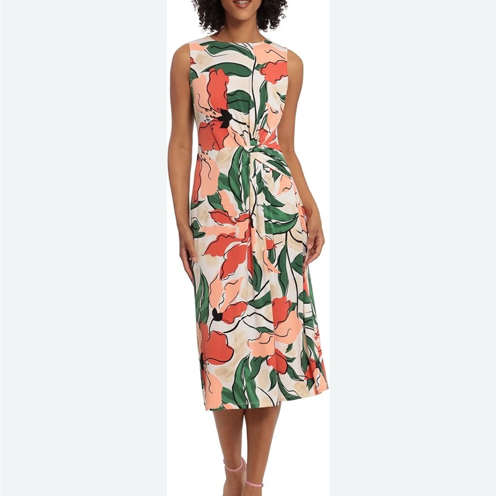 Maggy London Floral Side Twist Sleeveless Dress